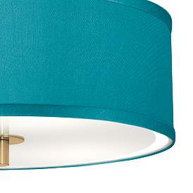 Image3 of Teal Blue Faux Silk Gold 14" Wide Ceiling Light more views