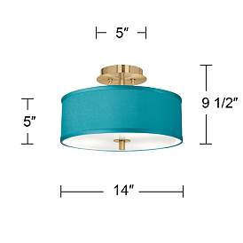 Image4 of Teal Blue Faux Silk Gold 14" Wide Ceiling Light more views