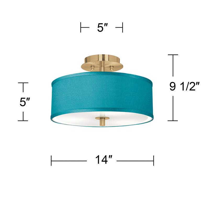 Image 4 Teal Blue Faux Silk Gold 14 inch Wide Ceiling Light more views
