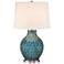 Teal Blue Glass Mosaic Jar Table Lamp with 9W LED Bulb