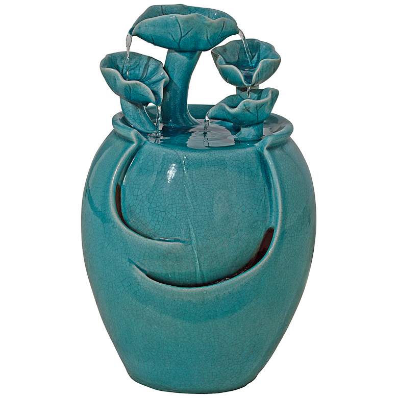Image 1 Teal Blue Lilies Ceramic Fountain