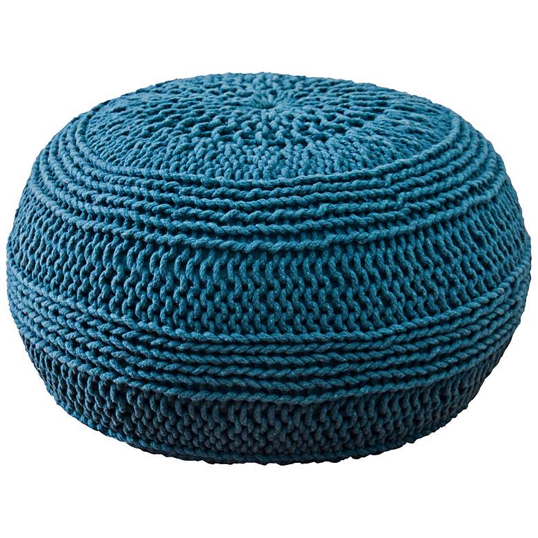 Image 1 Teal Blue Roped Cotton Pouf Ottoman