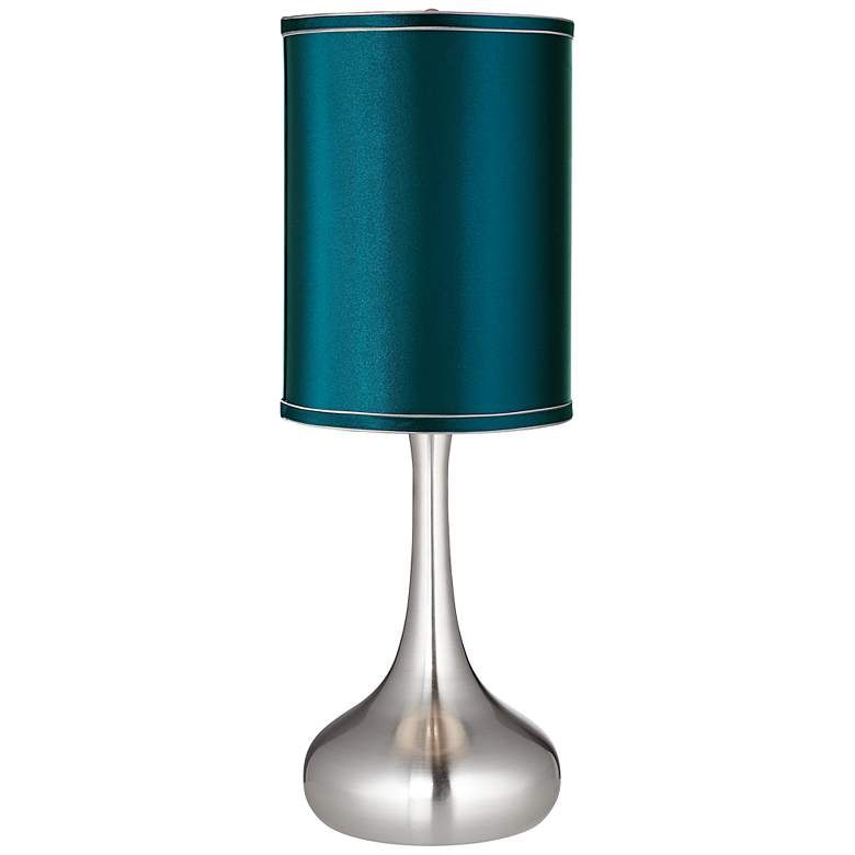 Image 1 Teal Blue Satin Cylinder Shade Steel Droplet Table Lamp