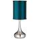 Teal Blue Satin Cylinder Shade Steel Droplet Table Lamp