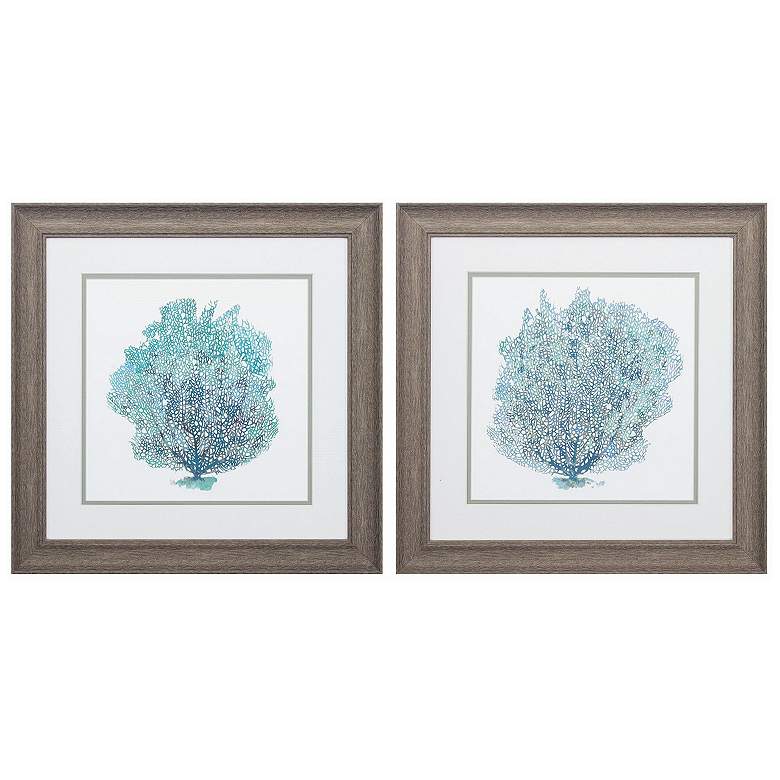Image 1 Teal Coral on White 19"W x 19"H Framed Art Set of 2