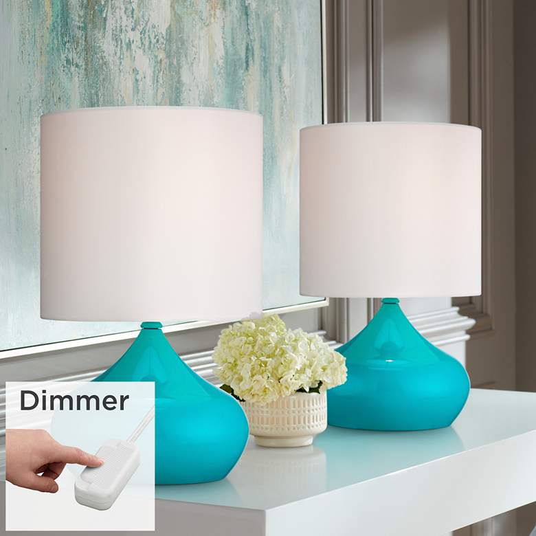 Image 1 Teal Droplet Accent Lamps Set of 2 with Table Top Dimmers
