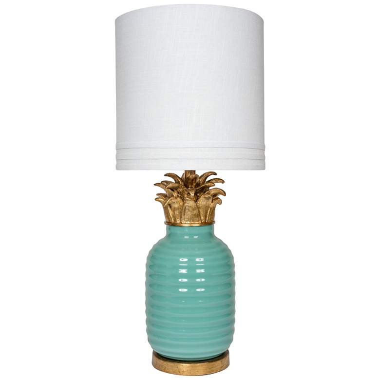 Image 1 Teal Green Glass Table Lamp with Gold Crown