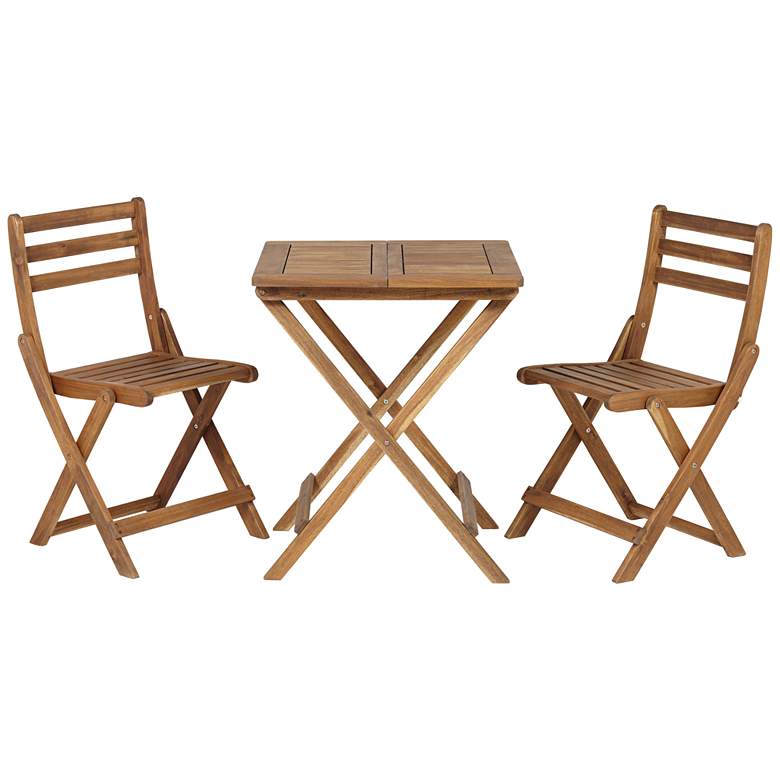 Image 2 Teal Island Acacia Wood Finish Folding Bistro Table and Chairs Set