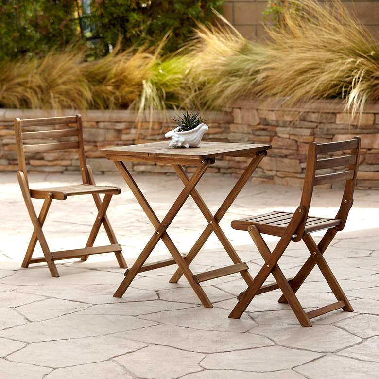 Image 1 Teal Island Acacia Wood Finish Folding Bistro Table and Chairs Set
