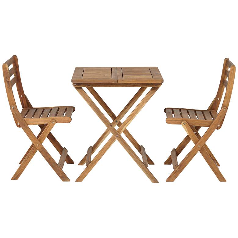 Image 4 Teal Island Acacia Wood Finish Folding Bistro Table and Chairs Set more views