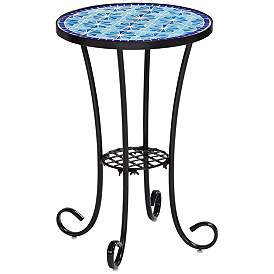Image2 of Teal Island Blue Stars 21.5" High Mosaic Tile Outdoor Accent Table