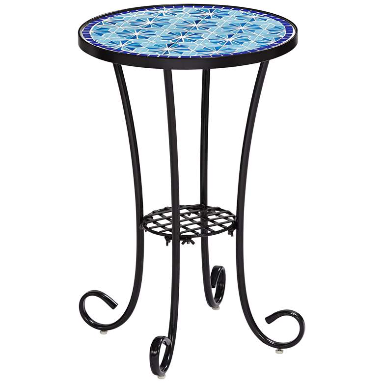 Image 2 Teal Island Blue Stars 21.5 inch High Mosaic Tile Outdoor Accent Table