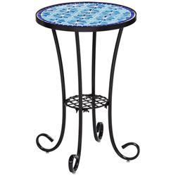 Teal Island Blue Stars 21.5&quot; High Mosaic Tile Outdoor Accent Table