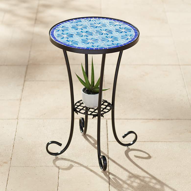 Image 1 Teal Island Blue Stars 21.5" High Mosaic Tile Outdoor Accent Table