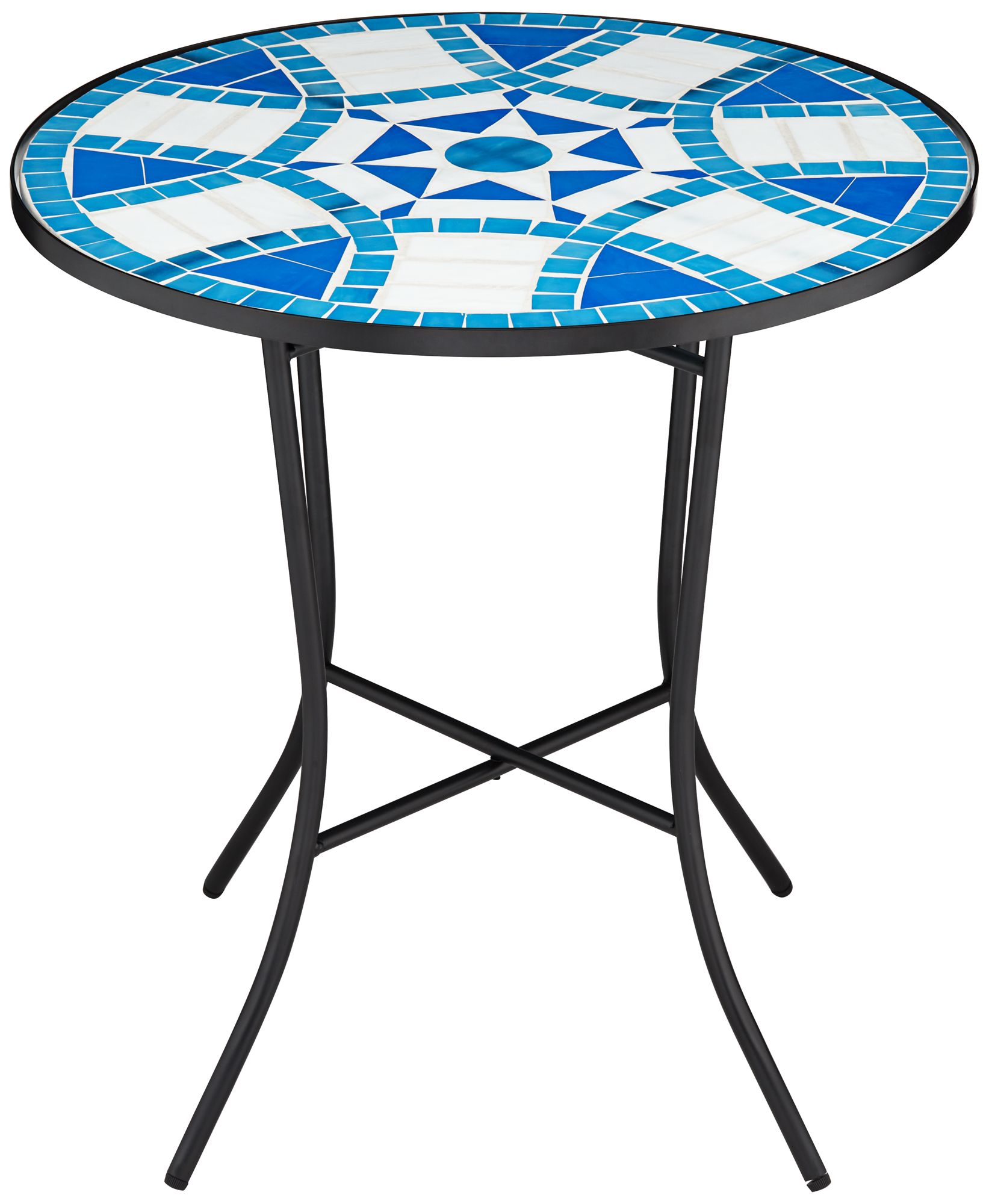 Teal Island Star Mosaic 24" Wide Blue and White Iron Outdoor Table