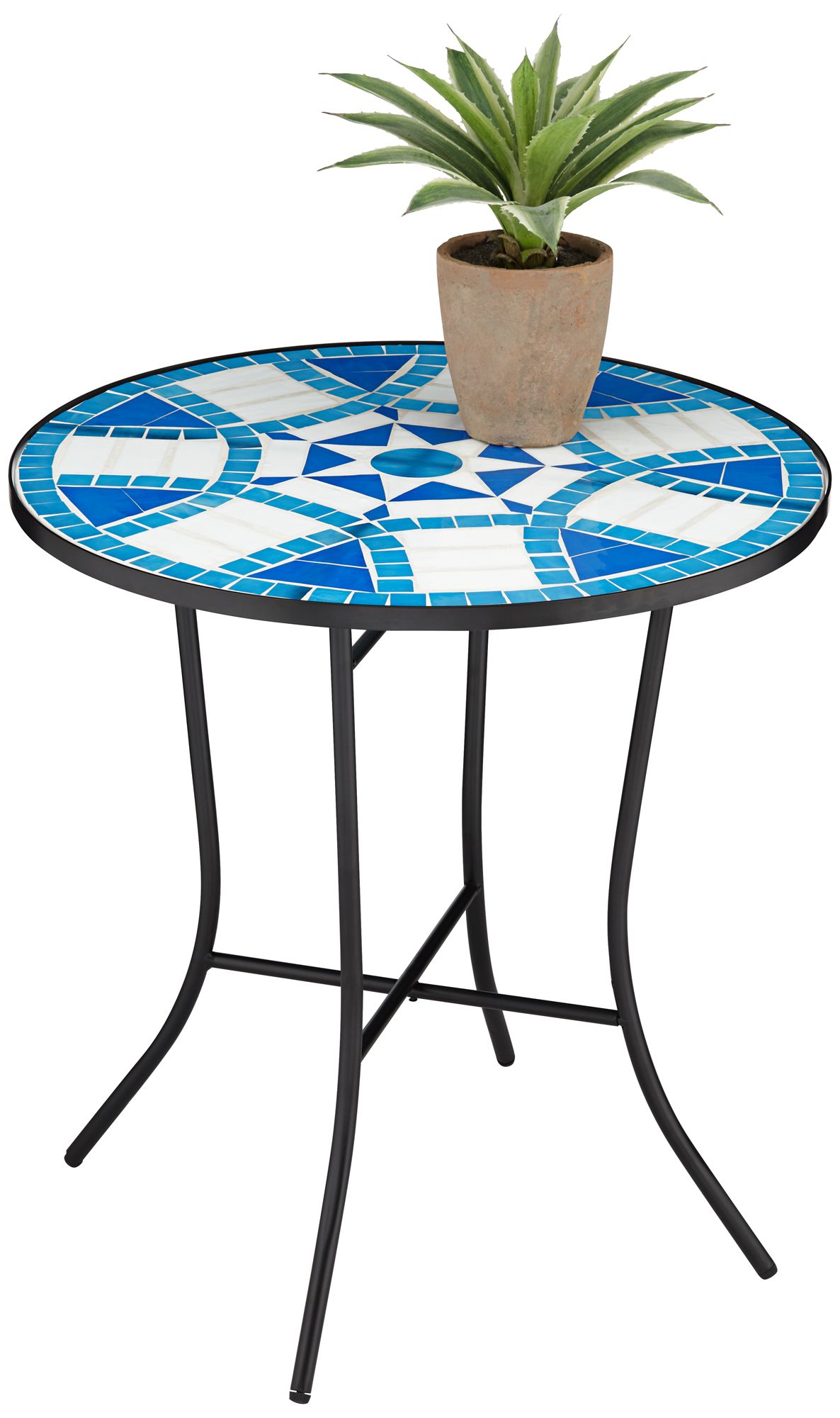 Teal Island Star Mosaic 24" Wide Blue and White Iron Outdoor Table