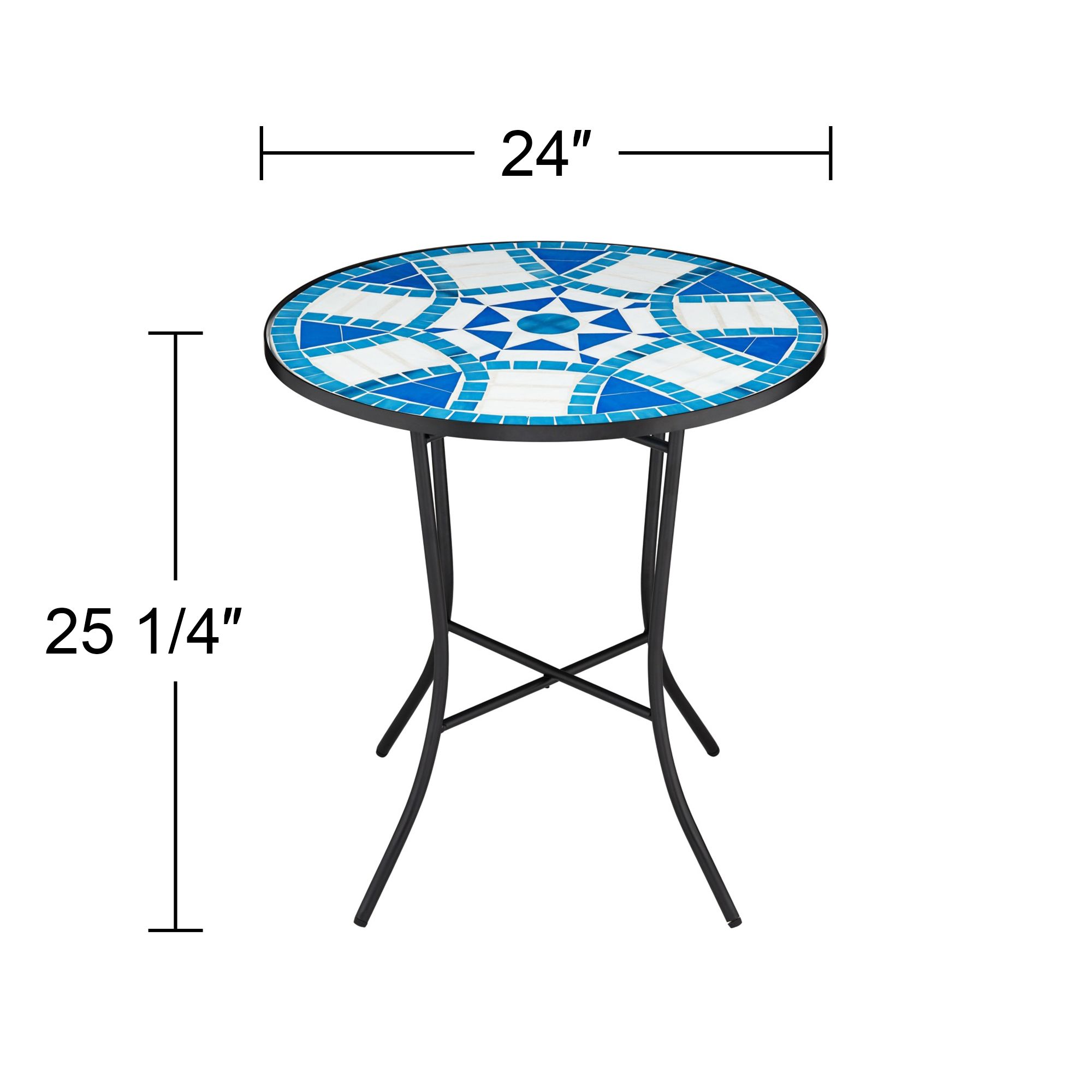 Teal Island Star Mosaic 24" Wide Blue and White Iron Outdoor Table