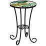 2_Teal Island Tropical Leaves 14" Black Frame Mosaic Outdoor Table