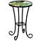 Teal Island Tropical Leaves 14" Black Frame Mosaic Outdoor Table