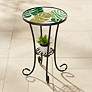 1_Teal Island Tropical Leaves 14" Black Frame Mosaic Outdoor Table
