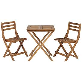 Image2 of Teal Island Wood Finish Folding Bistro Table and Chairs Set