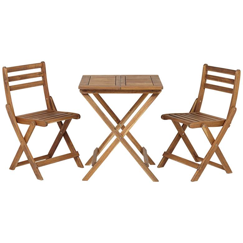 Image 2 Teal Island Wood Finish Folding Bistro Table and Chairs Set