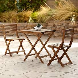 Image1 of Teal Island Wood Finish Folding Bistro Table and Chairs Set