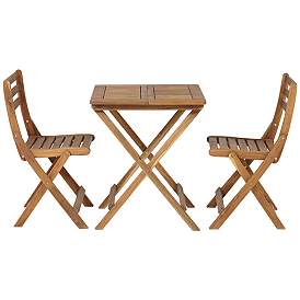 Image4 of Teal Island Wood Finish Folding Bistro Table and Chairs Set more views