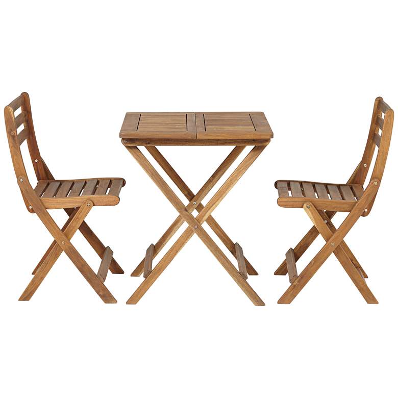 Image 4 Teal Island Wood Finish Folding Bistro Table and Chairs Set more views