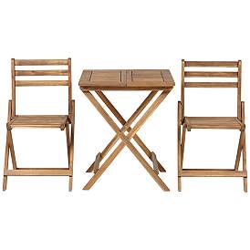 Image5 of Teal Island Wood Finish Folding Bistro Table and Chairs Set more views