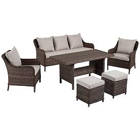 Image3 of Teal Island Woodlake 6-Piece Brown Wicker Outdoor Seating Set