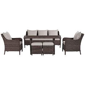 Image4 of Teal Island Woodlake 6-Piece Brown Wicker Outdoor Seating Set more views