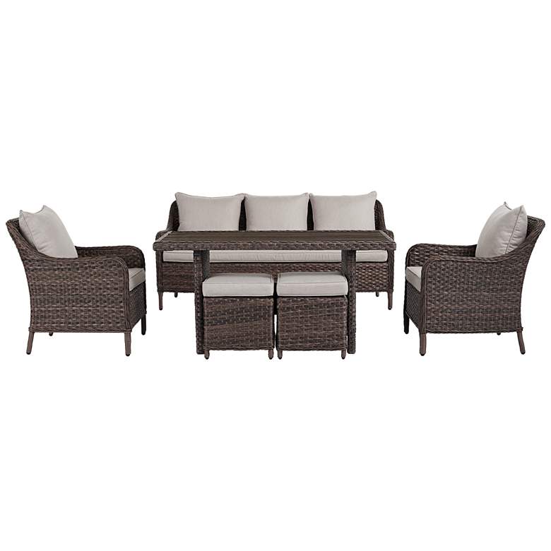 Image 4 Teal Island Woodlake 6-Piece Brown Wicker Outdoor Seating Set more views