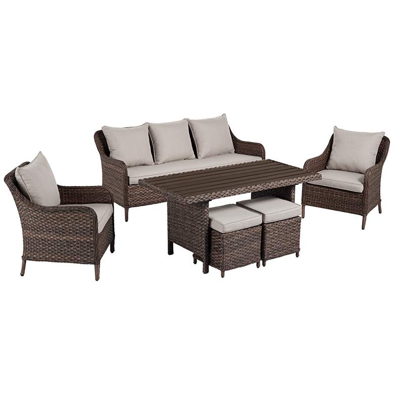 Image 5 Teal Island Woodlake 6-Piece Brown Wicker Outdoor Seating Set more views