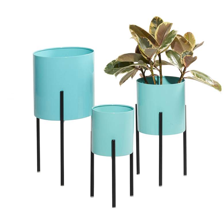 Image 1 Teal Metal Contemporary Planter, S/3 12", 14", 18"H