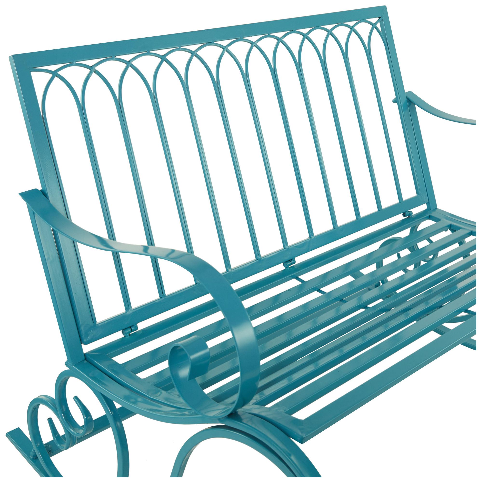 Image 2 Teal Metal Eclectic Outdoor Bench, 49" x 37" x 37" more views