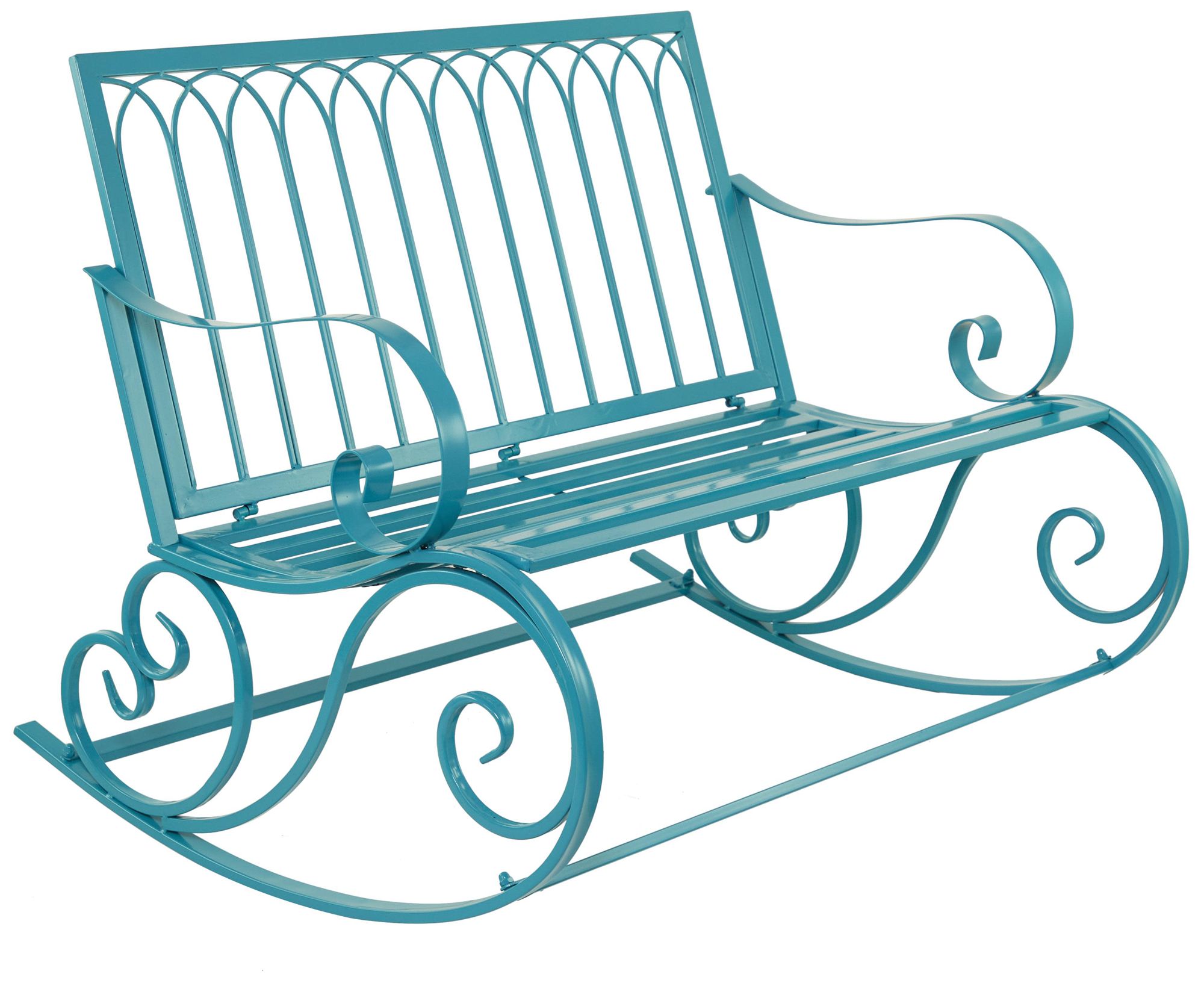 Image 6 Teal Metal Eclectic Outdoor Bench, 49" x 37" x 37" more views