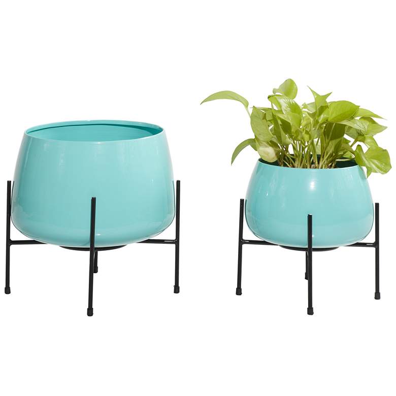 Image 1 Teal Metal Modern Planter, S/2 8", 10"H