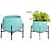 Teal Metal Modern Planter, S/2 8", 10"H
