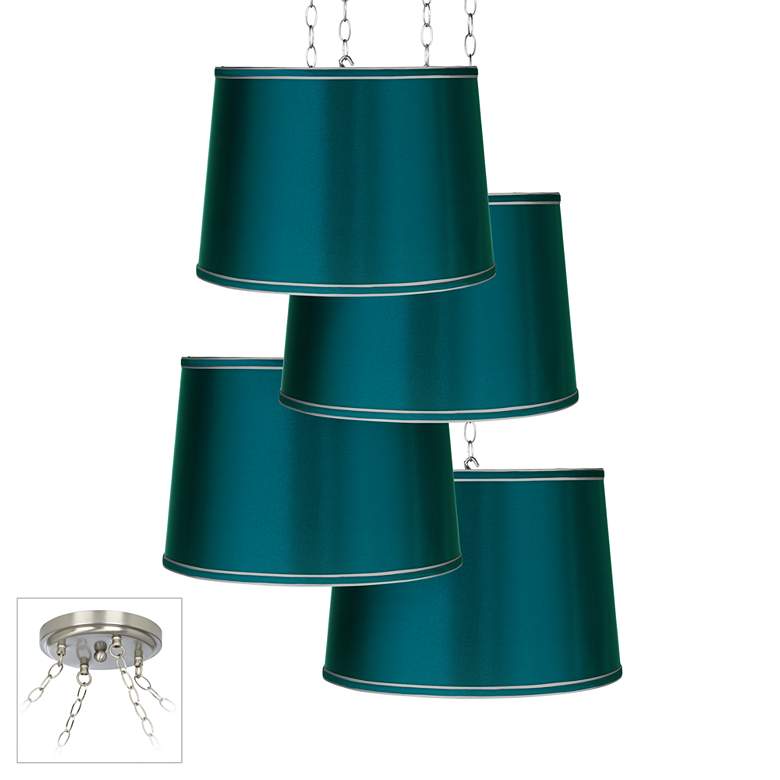 Image 1 Teal Satin 4-Light Brushed Nickel Multi Light Pendant