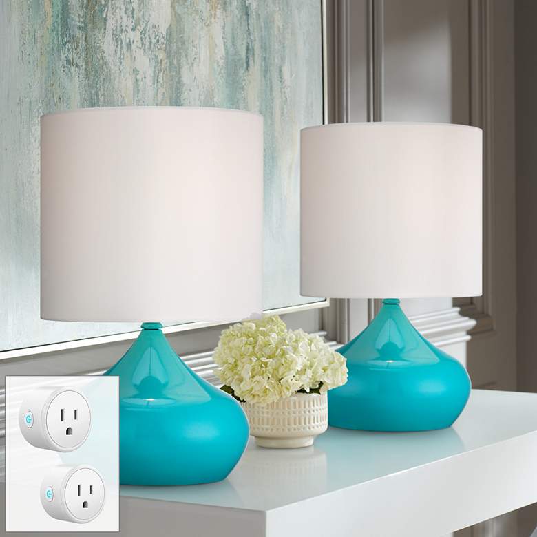 Image 1 Teal Steel Droplet Accent Lamps Set of 2 with WiFi Smart Sockets