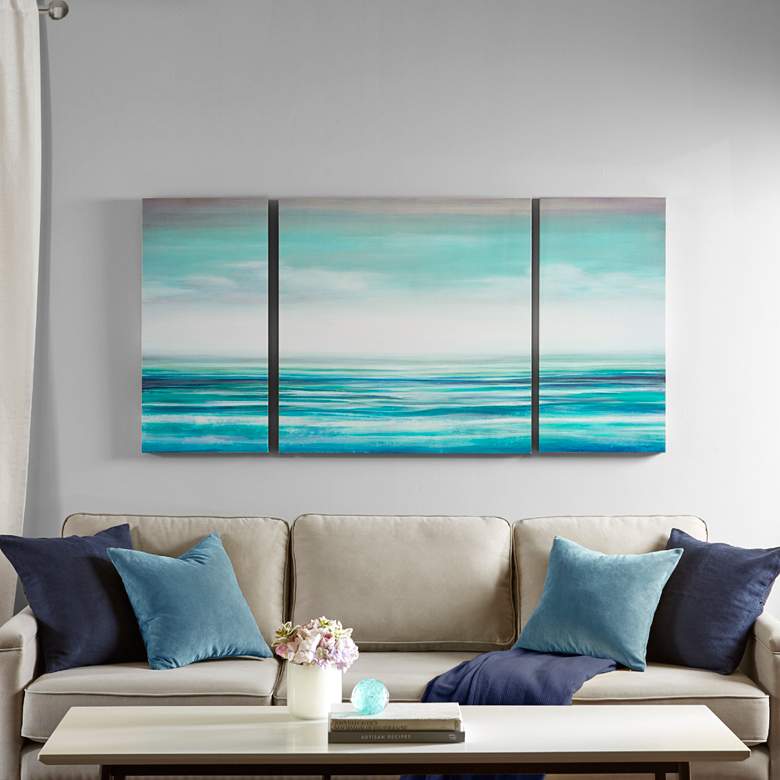 Image 1 Teal Tides 30 inch High 3-Piece Gel Coat Canvas Wall Art Set