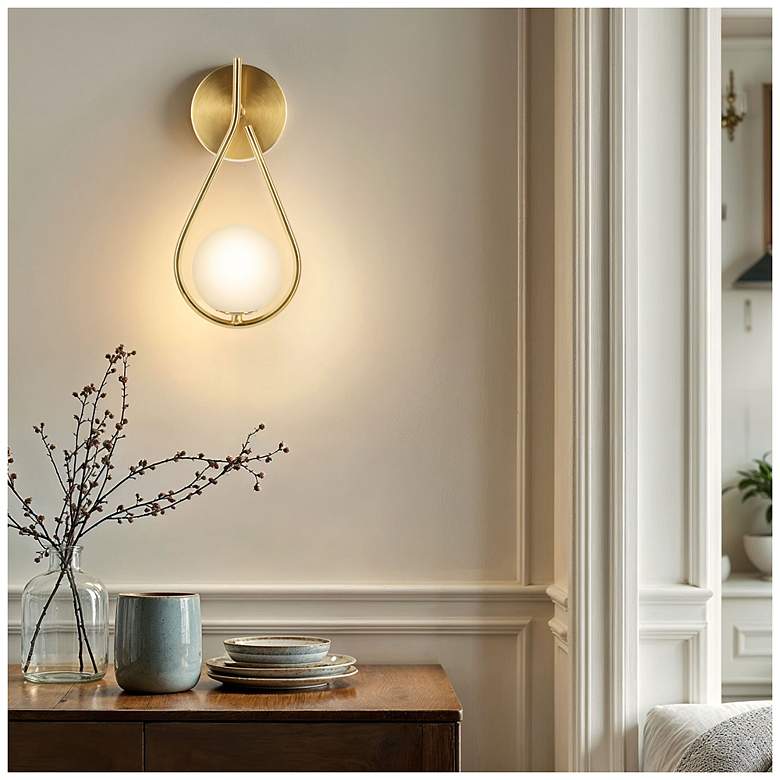Image 6 Teardrop 12" High Brushed Gold Wall Sconce more views