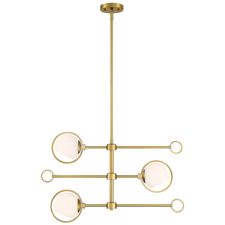 Image 1 Teatro 28 in. 3-Light Brushed Gold Modern Chandelier with Opal Glass Shades