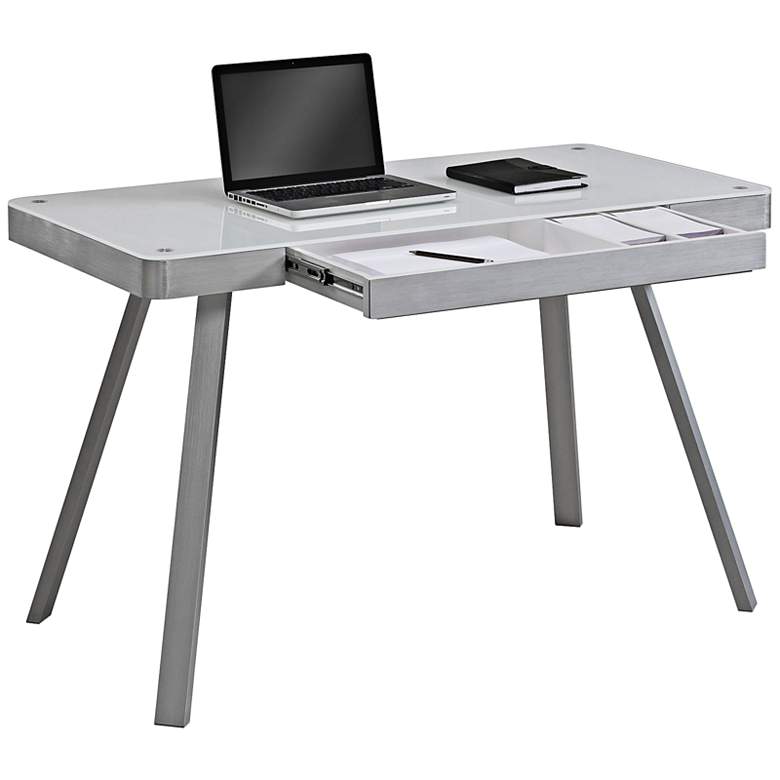 Image 1 Tech Clear Glass Brushed Nickel Desk