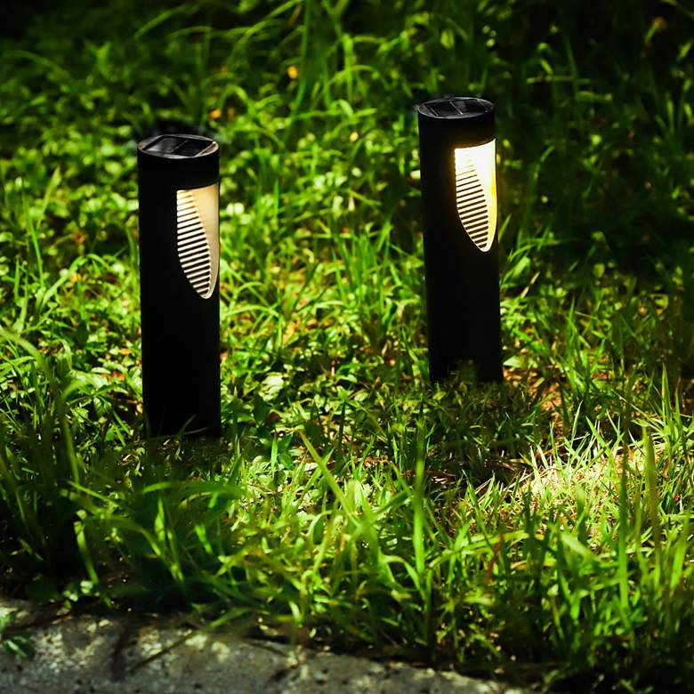 Image 1 Techko Goshi 12 1/4"H Black LED Solar Powered Path Lights Set of 2