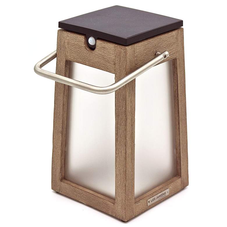 Image 1 Tecka 10" High Weather Teak Wood Outdoor Solar Lantern Light