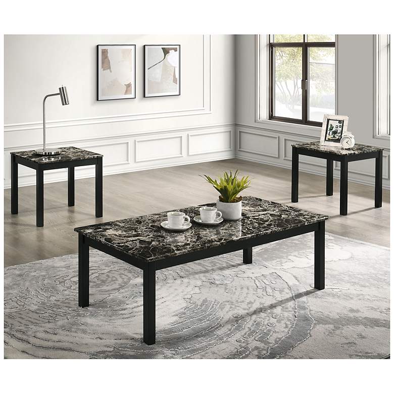 Image 2 Teed 3-Piece Black and White Faux Marble Top Coffee Table Set more views