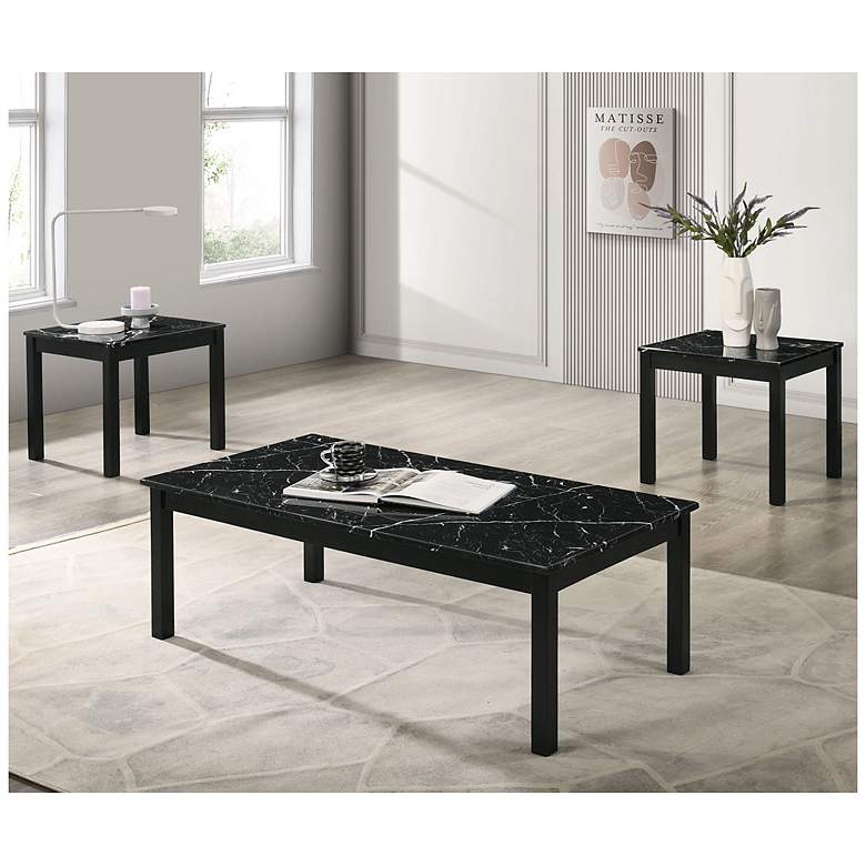 Image 2 Teed 3-Piece Black Faux Marble Top Coffee Table Set more views