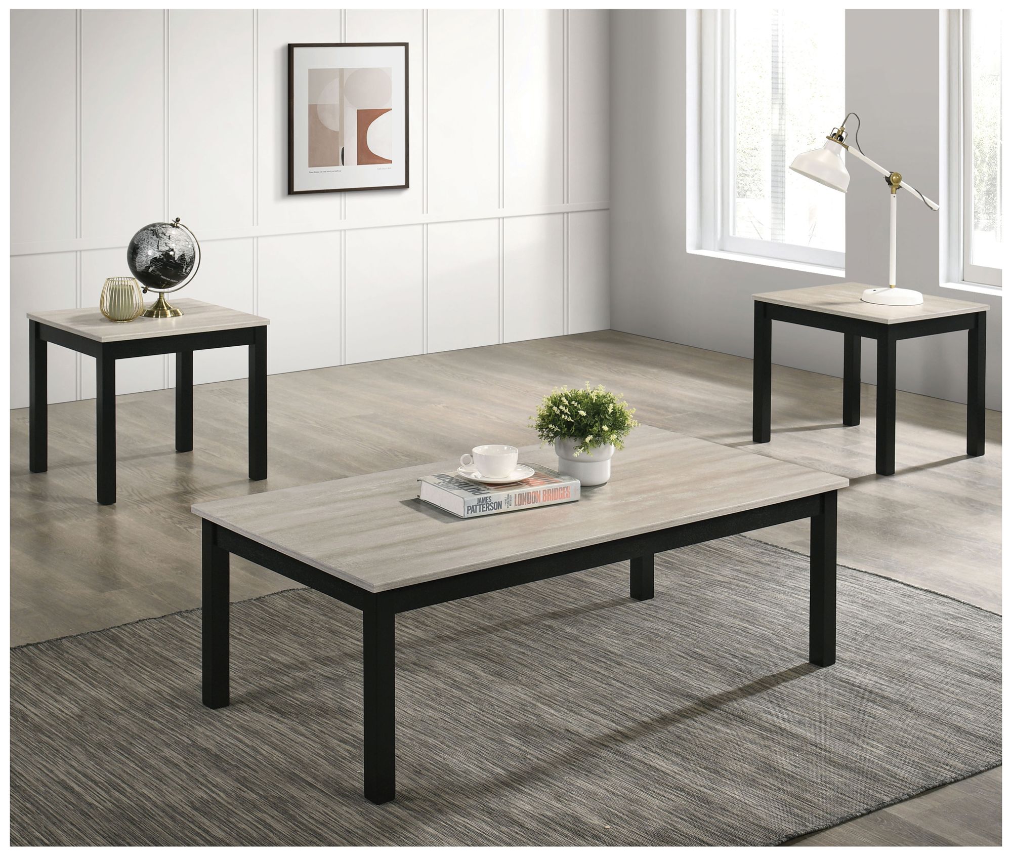 Image 2 Teed 3-Piece Light Gray Top Coffee Table Set more views